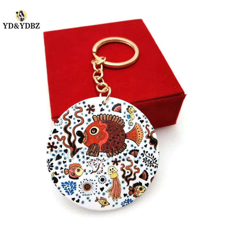

YD&YDBZ New Painted Animal Keychain Pretty Small Fish Painted Keyring Fashion Ladies Bag Pendants Car Keychains Girl Gift