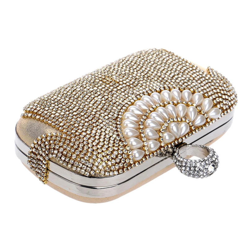 Luxy Moon Tassel Gold Rhinestone Clutch Bag Side View