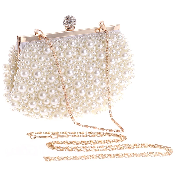 party clutch purse	 Evening Wedding Clutch Handbag Pearl Bag Dress Dinner Bag Small Purse Bridesmaid Handbag White  Women Bag Tassel Metal 