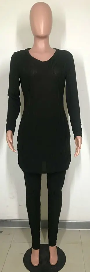 HAOYUAN/женские комплекты из двух предметов осенне-зимние комплекты с длинными топами и штаны бодикон спортивный костюм осенняя одежда трикотажный спортивный костюм - Цвет: Черный