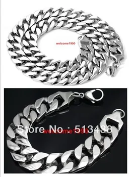 

16mm heavy cool men's jewelry set high-grade Stainless Steel casting cuban chain necklace&bracelet,free shipping