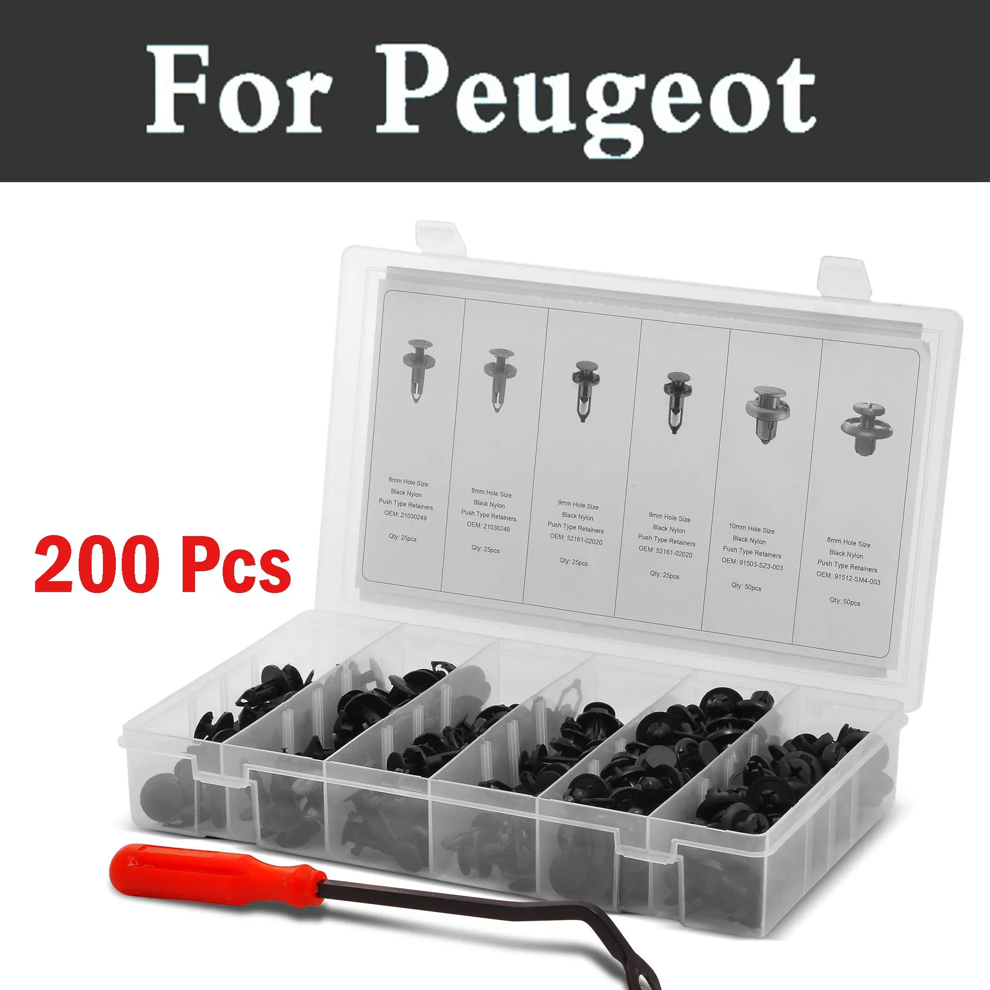 200pcs Car Styling Fasteners Set Plastic Push Rivets Clips Kit For