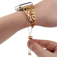 С рисунком в виде букв Золотая серия 4 Нержавеющая сталь браслет для наручных часов Apple Watch, версии металлический ремешок 38 мм/42 мм 40 мм 44 мм для наручных часов iwatch серии 4321