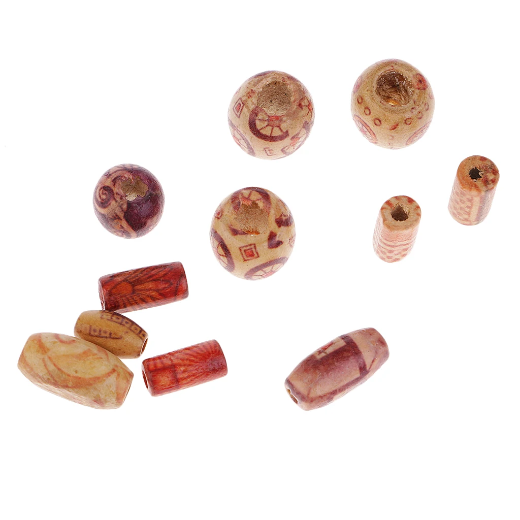 150pcs Mixed Printed Wood Beads Large Hole Beads DIY Jewelry Accessories Make Necklace Bracelet Macrame Craft Projects