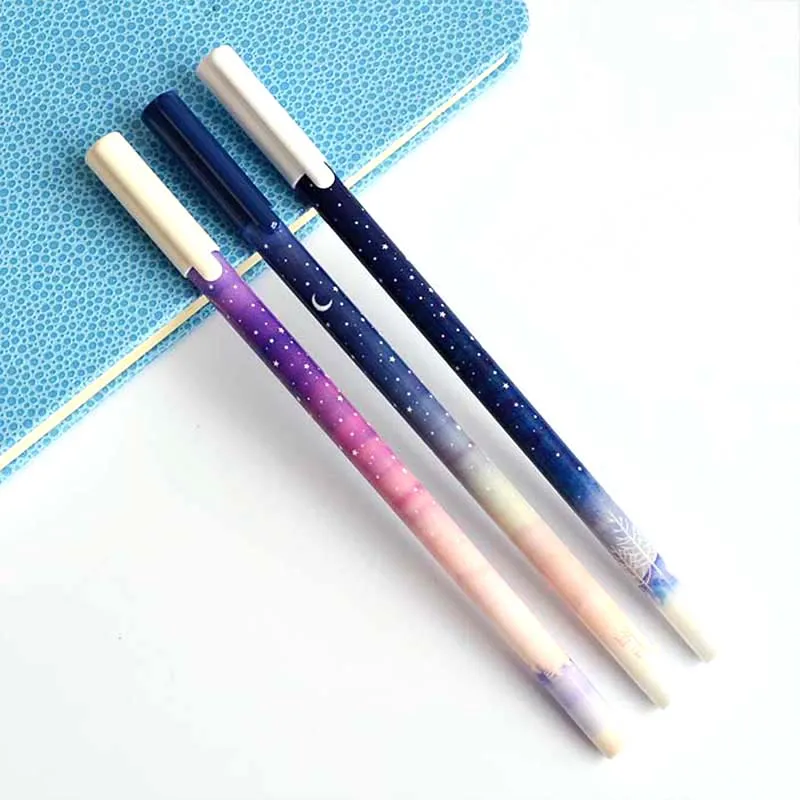 

12PCS Cute Star Night Gel Pens 0.35mm Plastic Black Ink Pen Creative Writing Signature Pen School Office Supplies for Kids Gifts
