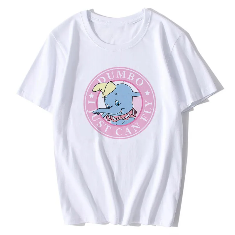 

BTFCL Dumbo Women T Shirt Summer Girls Print 2019 Short Sleeve O Neck Cotton Top Loosekawaii Plus Size Funny White Tops Tee