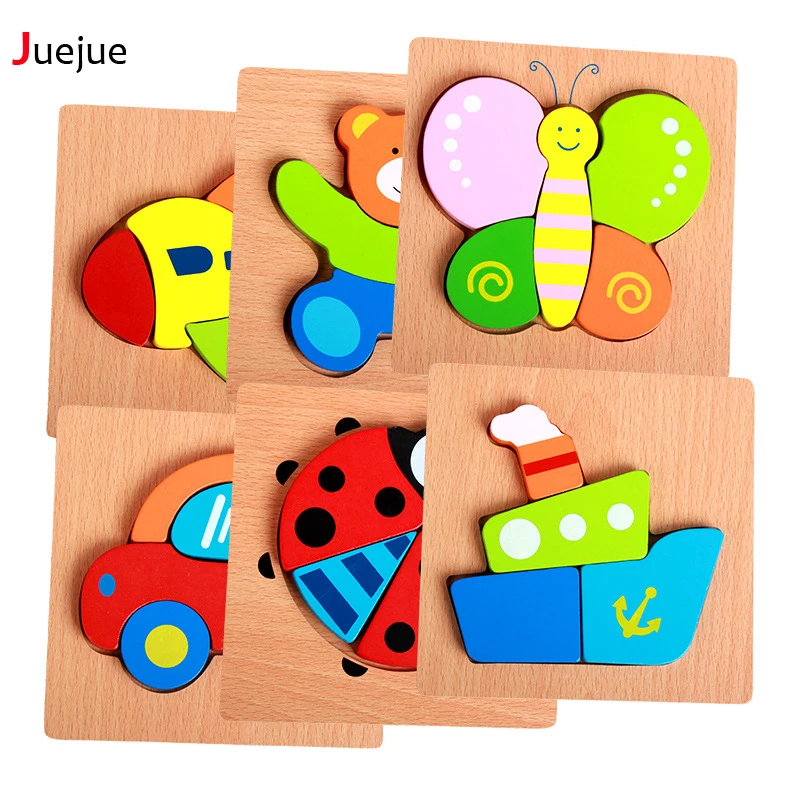 Wooden 3D Puzzle Jigsaw Wooden Toys For Children Cartoon Animal Puzzle Intelligence Kids Educational Toy Toys