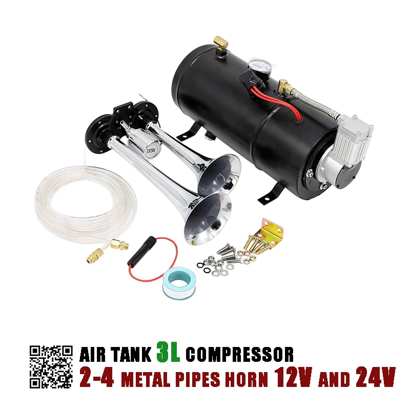 12V AND 24V Air Compressor Horn with 3 Liter Tank for Air Horn Train Truck RV Pickup 125 PSI
