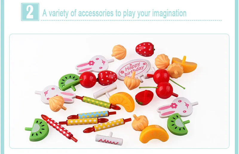 38Pcs 15cm Pretend Play DIY Birthday Cake Cutting Food Toy with Fruits Candle Set Play House toy kitchen Toys Gift for Kids Girl