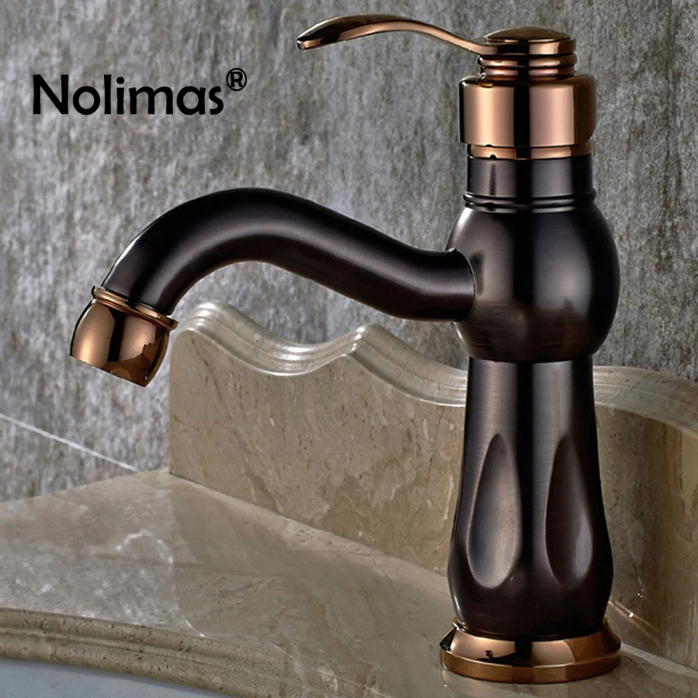 Deck Mount Brass Faucet Bathroom Basin Faucet Water Mixer Tap Rose Gold