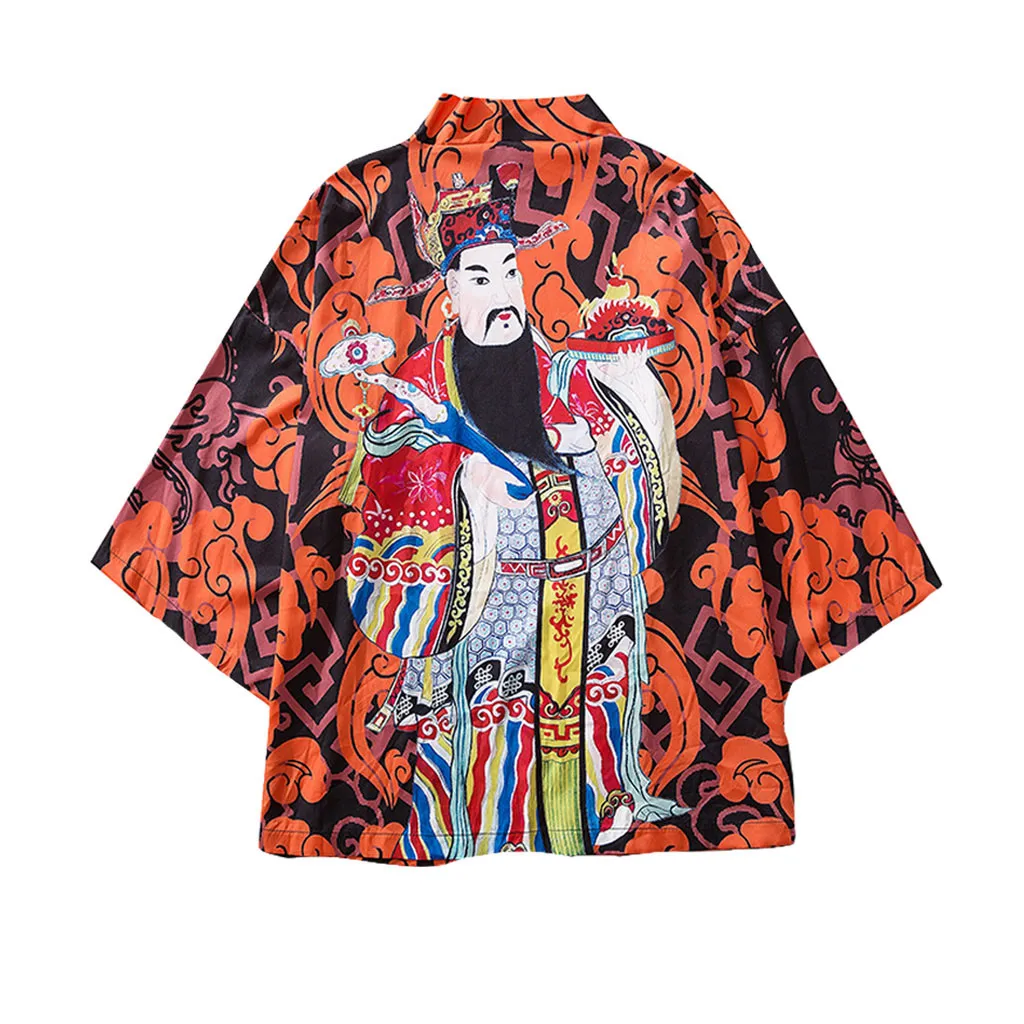 

2019 Blouse Japanese Harajuku Style Men Blouse Cardigan kimono Print Tops Cardigan Summer Loose Print Tops Mujer 5.29