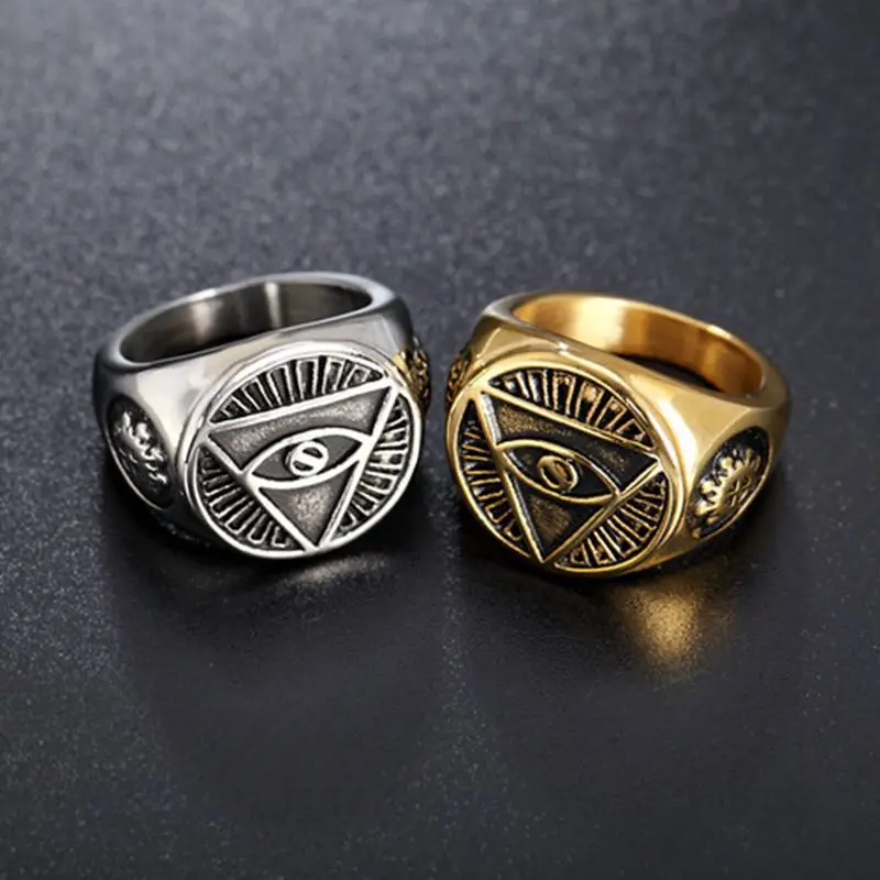 Популярное индивидуальное кольцо масонские треугольные глаза дьявол глаза мужское кольцо из сплава модные ювелирные изделия Прямая поставка