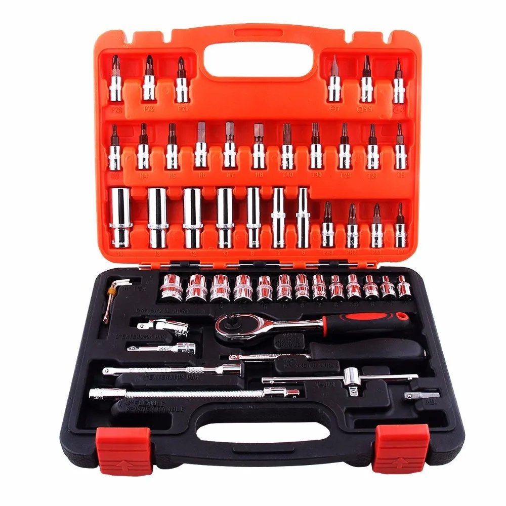 

53pcs 1/4" Socket Ratchet Car Repair Tool Case Precision Sleeve Universal Joint Hardware Kit Auto Repairing Hand Wrench Tool Set