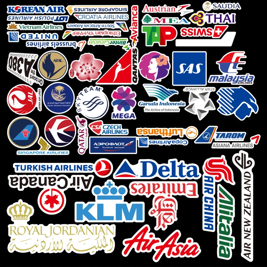 52x Airline Logo Stickers Aviation Travel Suitcase LaptopDecal Waterproof DI lq