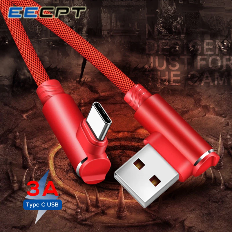 Кабель usb типа C EECPT с 90 градусами, кабель для быстрой зарядки и передачи данных, кабель для зарядного устройства type-C для samsung Xiaomi mi 9, красный кабель mi Note 7 USB-C