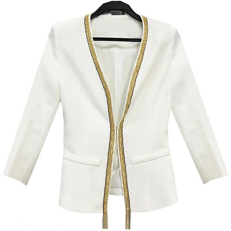 Andiliutao Has Same White Long-sleeved Small Suit Fashion Jacket 2019 New Suit V-Neck Women Clothes Women Blazers and Jackets