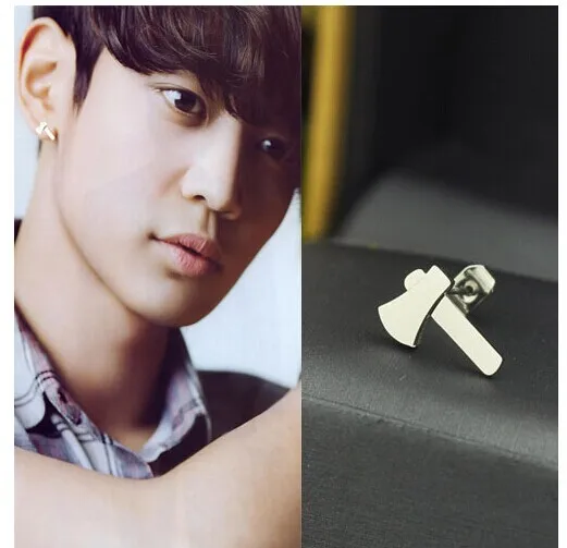 3 pairs Japanese Korean style luxury Ax men titanium steel stud