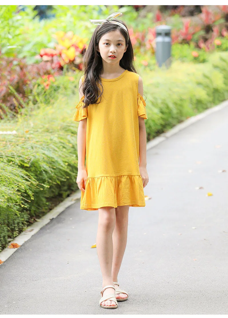 Yellow Ruffles Off Shoulder Dresses For Kids Cotton Princess Costume New Summer 2019 Baby Big Girl Party Dress Children Clothing (9).jpg