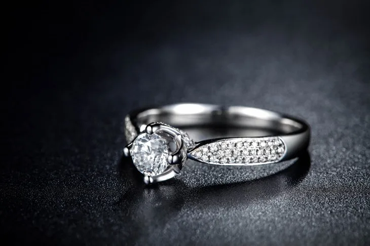 ZOCAI Aphrodite 0.50 КТ CERTIFIED H/SI основной diamond с 0.30 ct сбоку бриллиантовое обручальное кольцо 18 К белый золото W00161