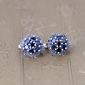 

LouLeur 925 sterling silver zircon earrings silver handmade red black blue AAA zircon flowers stud earrings for women jewelry