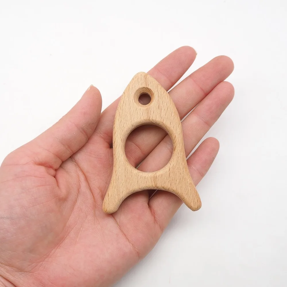 Chenkai 10pcs Wood Airplane Teether Nature Baby Rattle Teething Grasping Toy DIY Organic Eco-friendly Wooded Gift Accessories