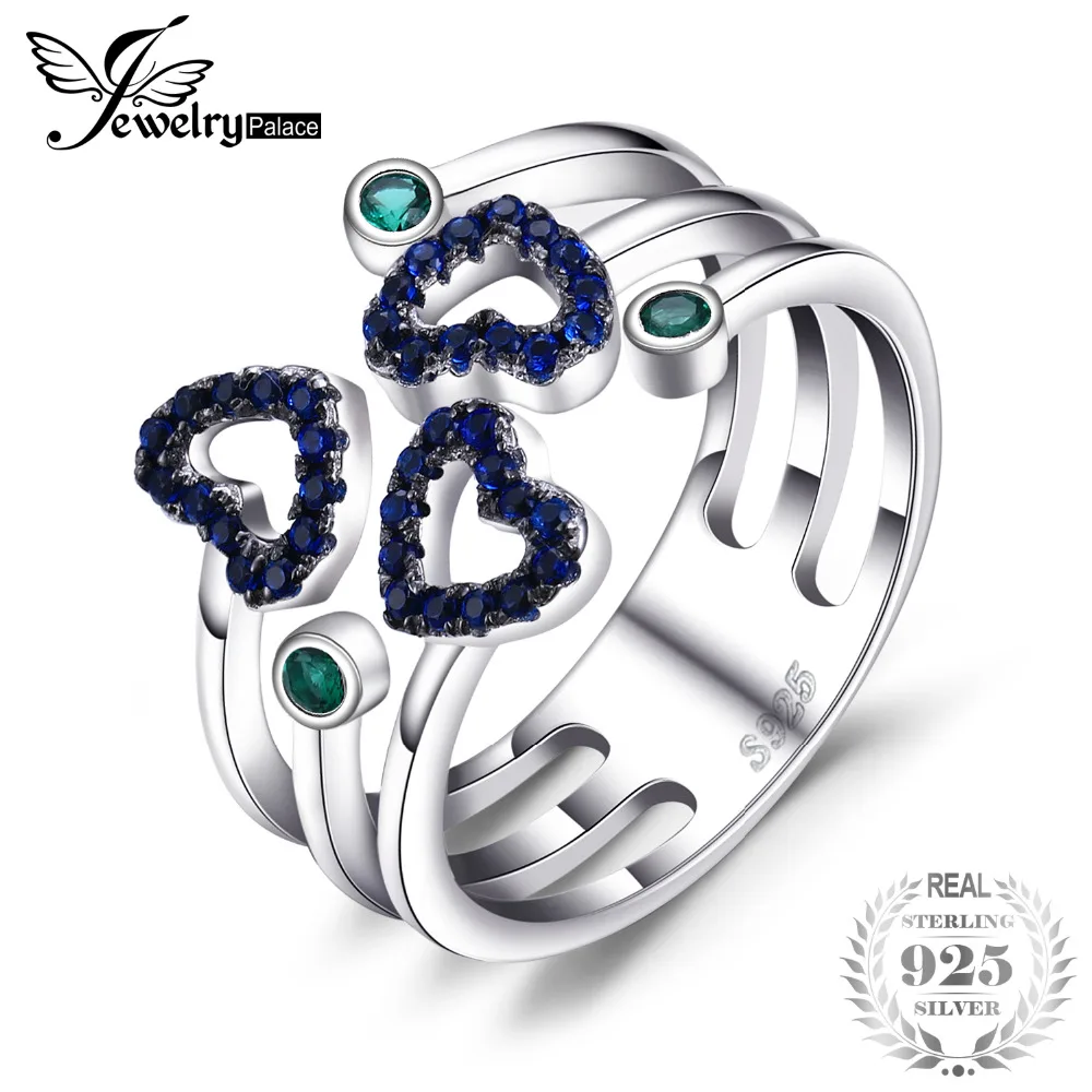 

Jewelrypalace Refreshing Heart 0.2ct Created Blue Spinel Nano Russian Simulated Emerald Open Rings For Women 925 Sterling Silver