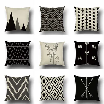 

Nordic Black White Geometric Flax Pillow Holder Classic Triangle Fashionable modern elk Cushion sofa cover Pillow Manufacturer