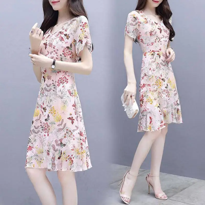 

Yfashion Summer Women Fashion Elegant Slim Flower Printing Short Sleeve Dress Simple Natural Girl High Quality Dress 2019