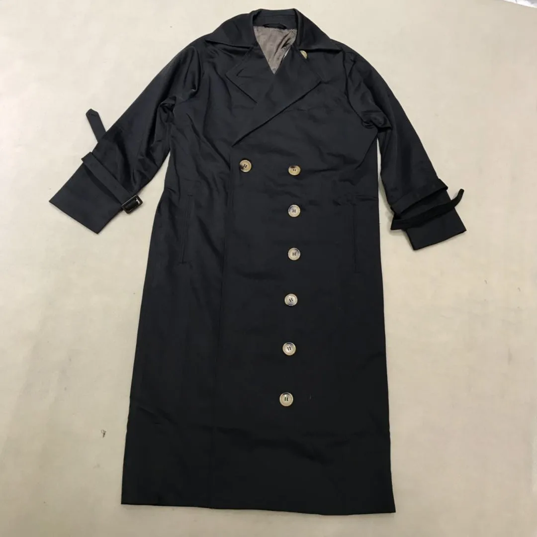 Nordic Women Trench Coat Black/ Khaki Overcoat Casual Cotton Double Breasted Long Women Trench Jacket with Belt