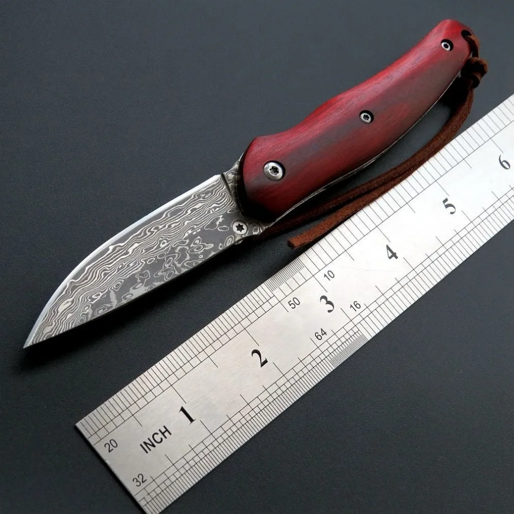 Eafengrow EF82 дамасское лезвие с деревянной ручкой складной нож для выживания инструмент для кемпинга карманный нож для охоты Тактический