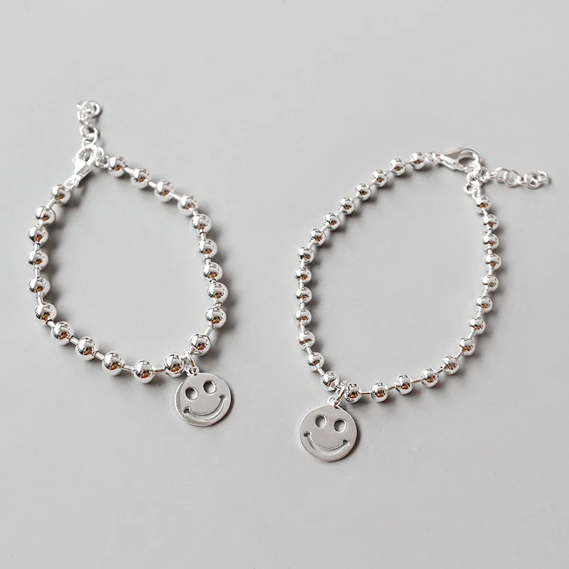 

HFYK 2019 Smiley Beads Round Bracelet For Women 925 Sterling Silver Bangle Bracelet Silver Jewelry