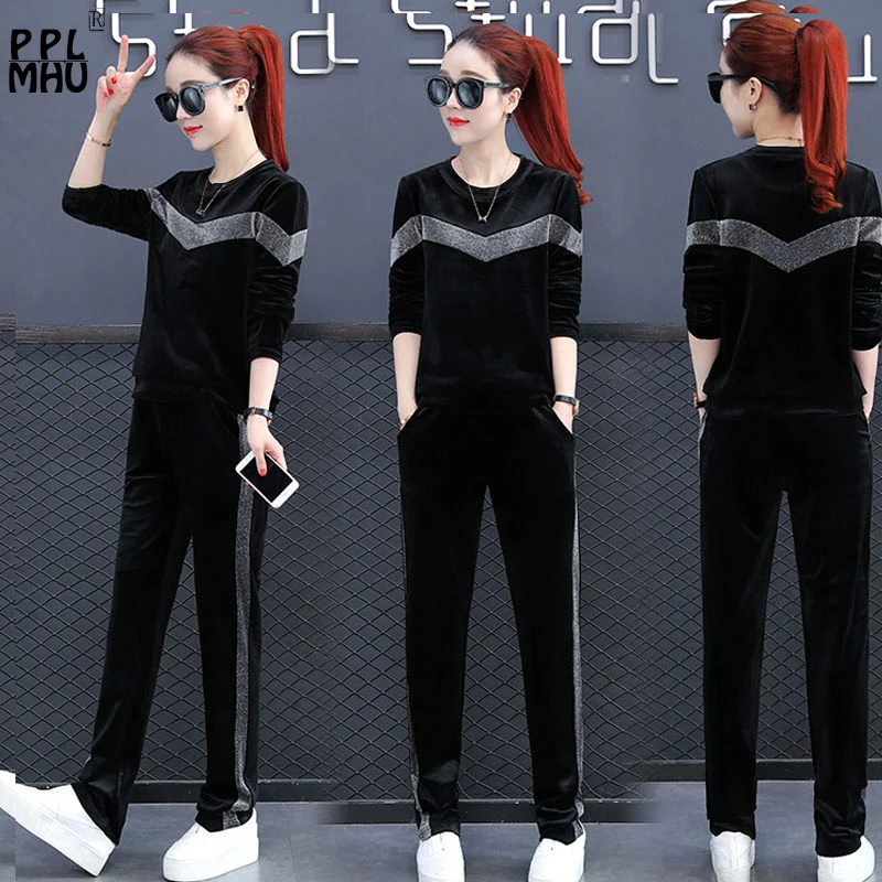 Ансамбль Femme 2 предмета Pantalon повседневные свободные бархатные спортивные костюмы