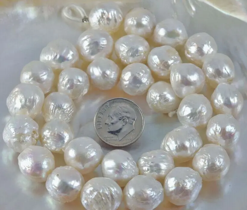 

gorgeous 12-13mm south sea baroque white pearl necklace 18inch 925silver