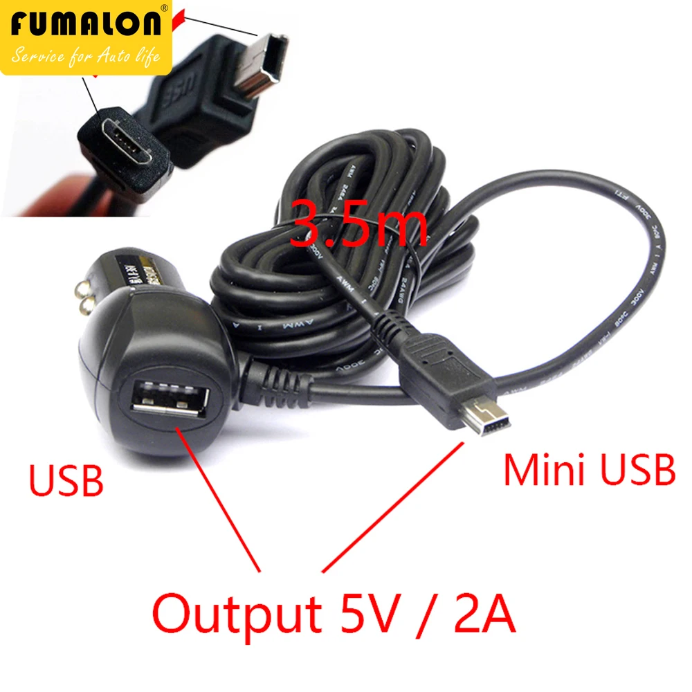 

Mini / Micro USB Port Dual USB 5V 2A Car Charger Adapter Cigarette Lighter For Car DVR Vehicle Charging with 3.5 meters Cable