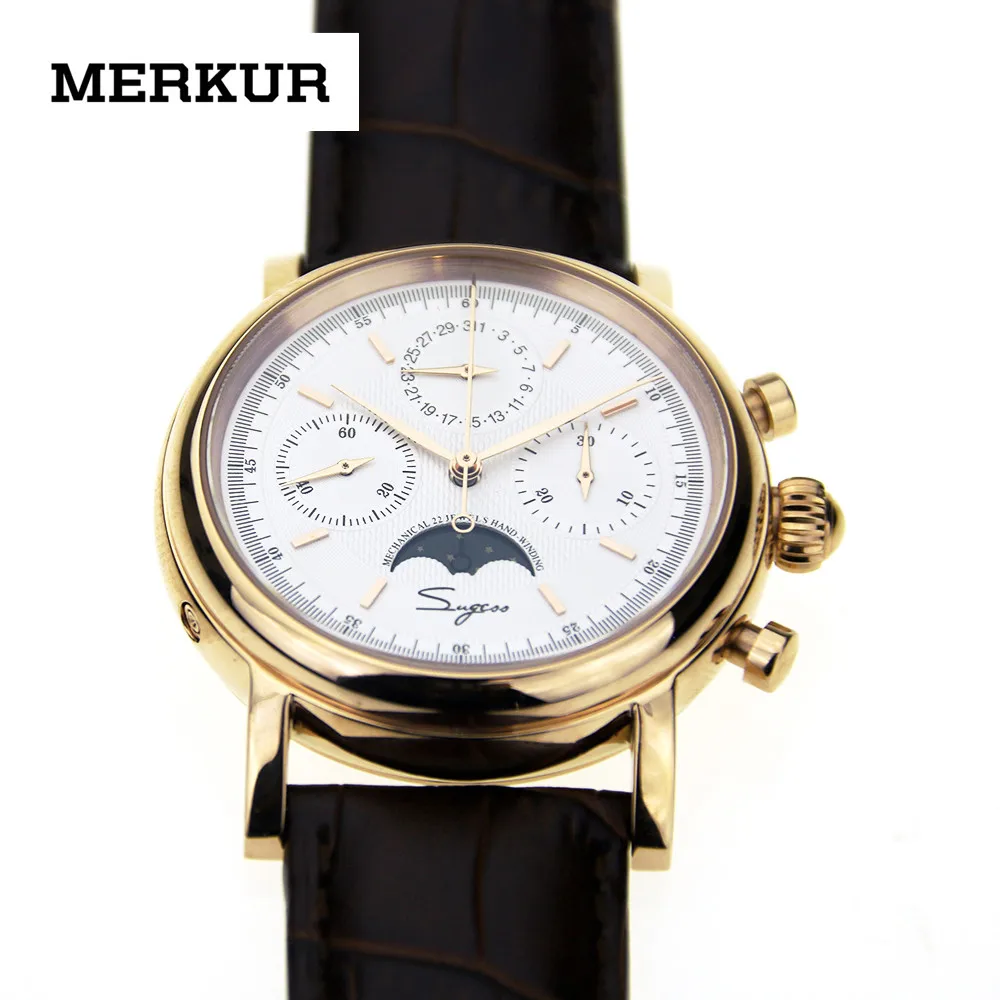 

Seagull 1963 mvt Mens Chronograph Watch Mechanical Moon phase hand winding Calendar Sugess Dress Luxury