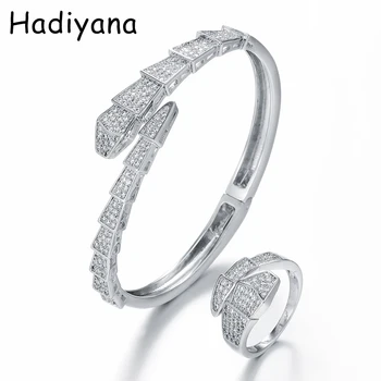 

Hadiyana Fashion Luxury Super Cubic Zirconia Snake Bracelet Bangle Ring Sets For Women Animal Bangles Couple Jewelry Set BS3011