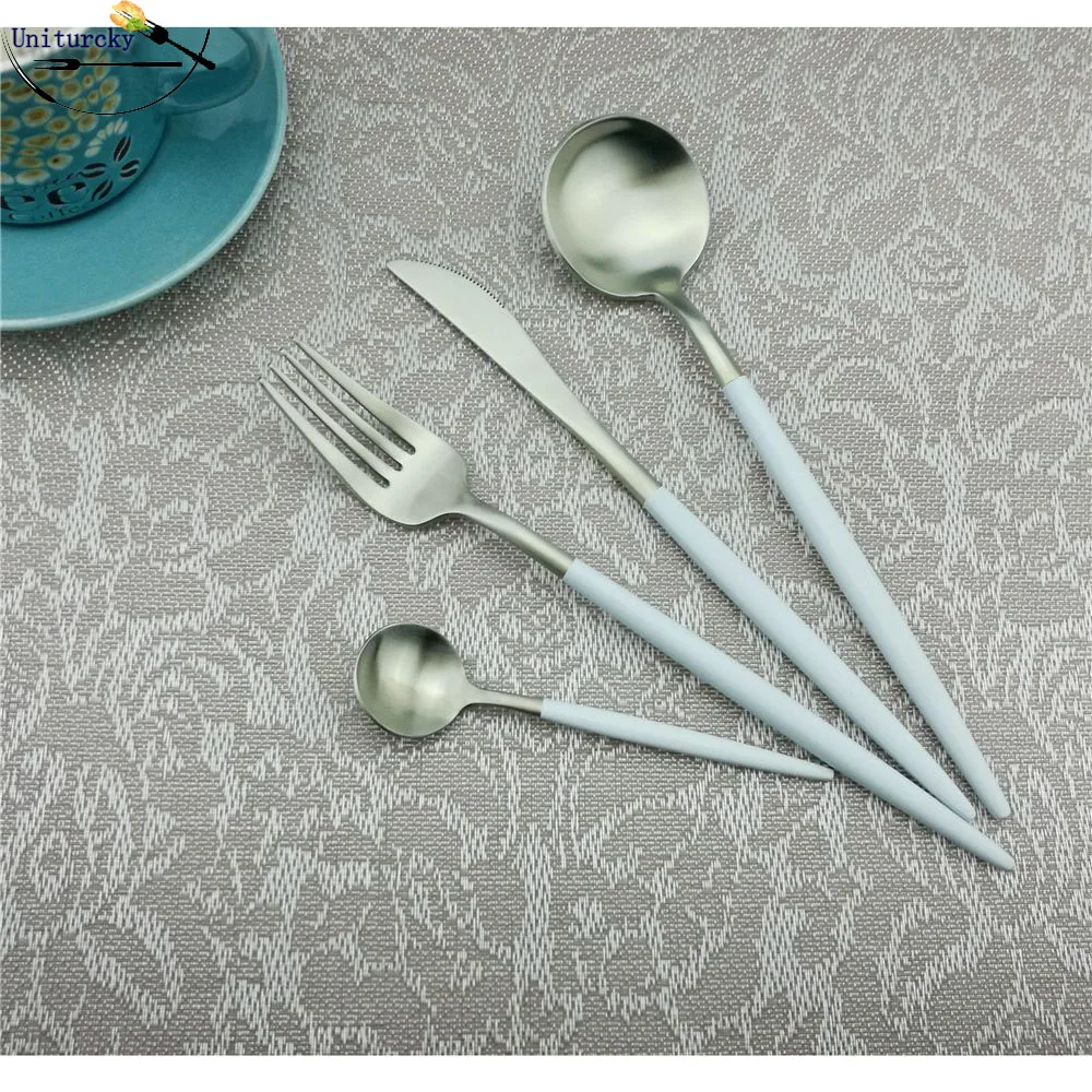 24 unids/lote vajilla occidental, juego de cubiertos de acero inoxidable 18/10, cuchillo para carne blanco plateado, tenedor, cucharita, juego de utensilios de cocina de 6|Juegos de vajilla| - AliExpress