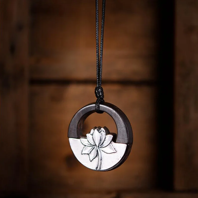 WEIYU Черный лотос кулон ожерелье s для женщин ювелирные изделия Винтаж деревянный сандаловое дерево ручной работы длинное ожерелье женские ювелирные изделия