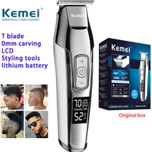 Kemei Парикмахерская профессиональная машинка для стрижки волос ЖК-дисплей 0 мм baldheed триммер для бороды для мужчин резак для поделок электрическая машинка для стрижки машина