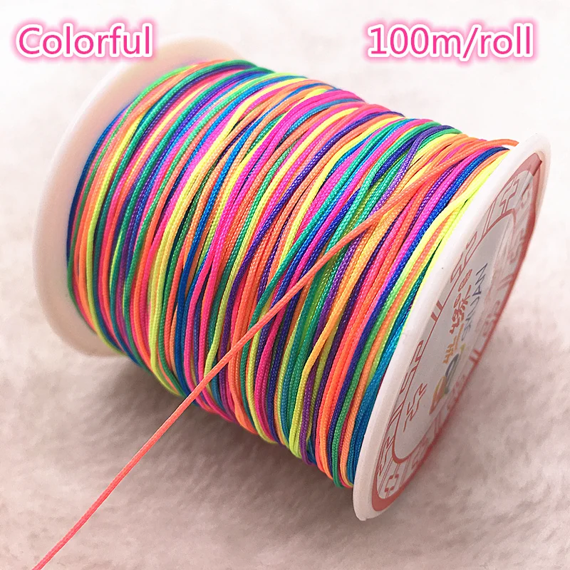 100M/Roll 0.8mm Colorful Nylon Cord Thread Chinese Knot Macrame Cord Bracelet Braided String DIY Tassels Beading Thread