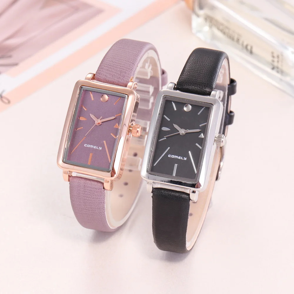 Женские часы, модные японские наручные часы, прямоугольный чехол, аналоговый циферблат, ремешок из натуральной кожи, кварцевые часы, подарки, Relogios
