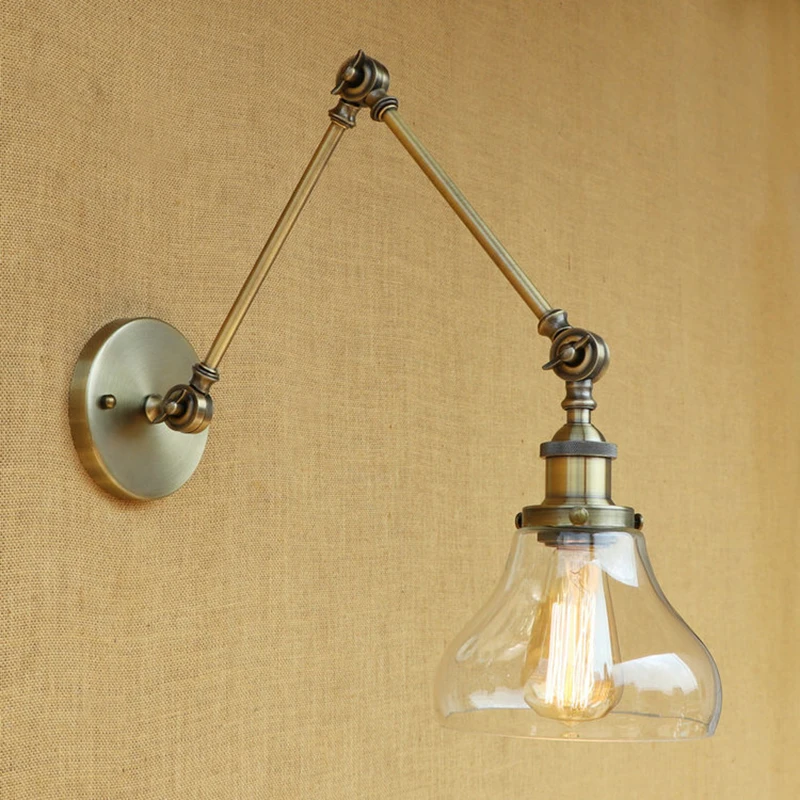 Vintage industry Loft E27 wall light wall lamp CLEAR GLASS lampshade free adjust long swing arms for living room restaurant bar