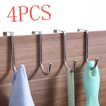

4Pcs Stainless Steel S Type Hook Kitchen Cabinet Door Double Hook Bathroom Hook Dormitory Bed Metal Hook Super Load-bearing