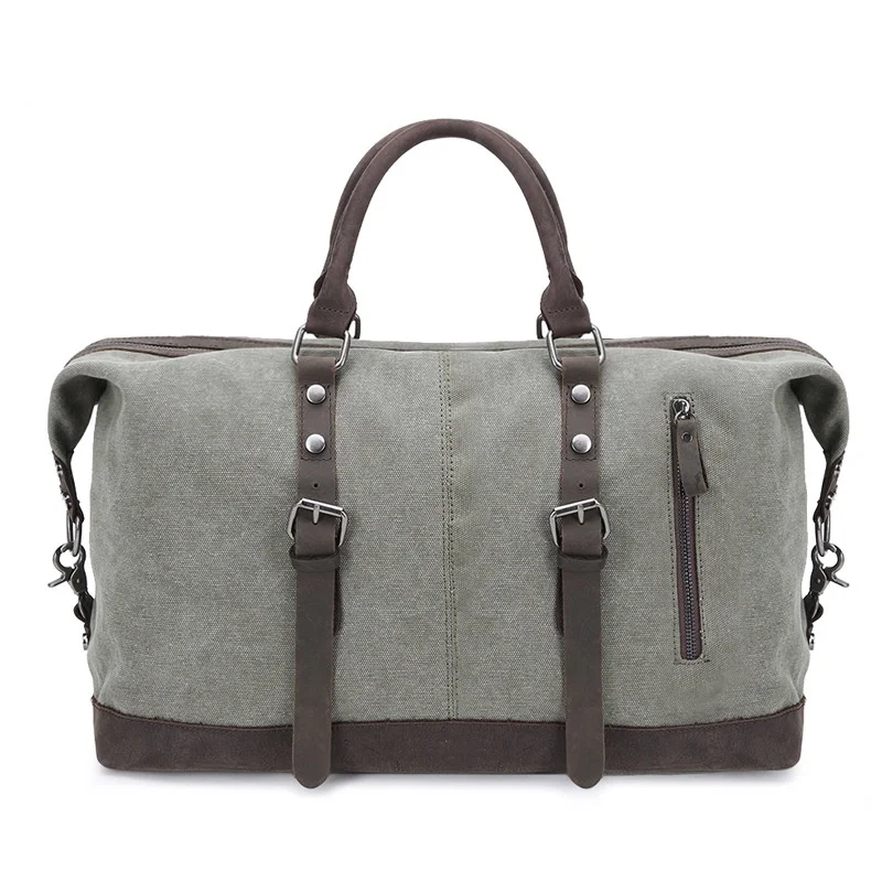 Retro Crazy Horse Leather Men Women Luggage Large Canvas Weekend Sport