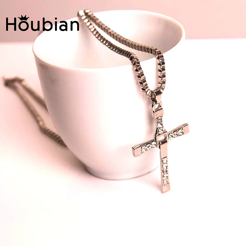 

HouBian High Quality The Fast and the Furious Celebrity Vin Diesel Item Crystal Cross Pendant Necklace for Men Gift Jewelry