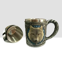 450 мл кофейная винтажная кружка, чашка, винтажный узор с головой волка, кружка из нержавеющей стали, кофейная молочная чашка, чайная чашка для дома, офиса, кафе