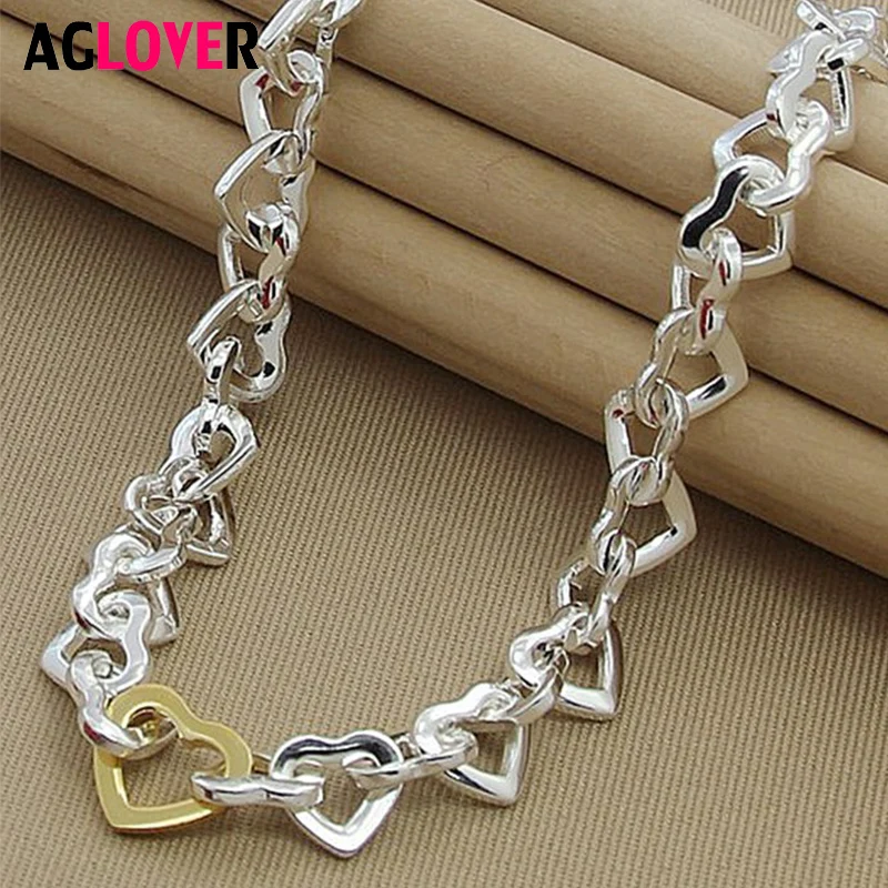 

925 Sterling Silver Heart Chain Necklace Woman Romantic Heart Long Necklace Statement Necklace
