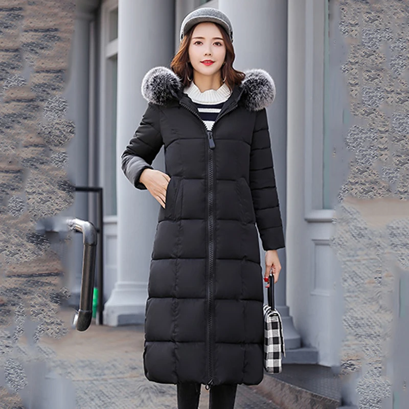 new High Quality Hooded With Fur Women Winter Jacket Womens Jackets Long Cotton Padded Warm Female Coat Long Coats Parka 2018
