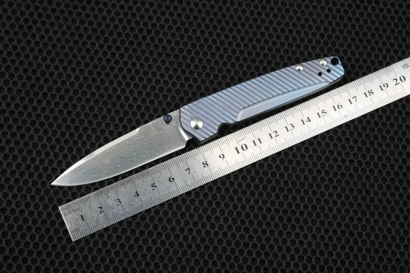 

TRSKT Valet AXIS System,Damascus Folding Knife Pocket Knives Blue-Violet Ti (Damascus) 485-171,Titanium Handle ,60Hrc ,EDC Tool