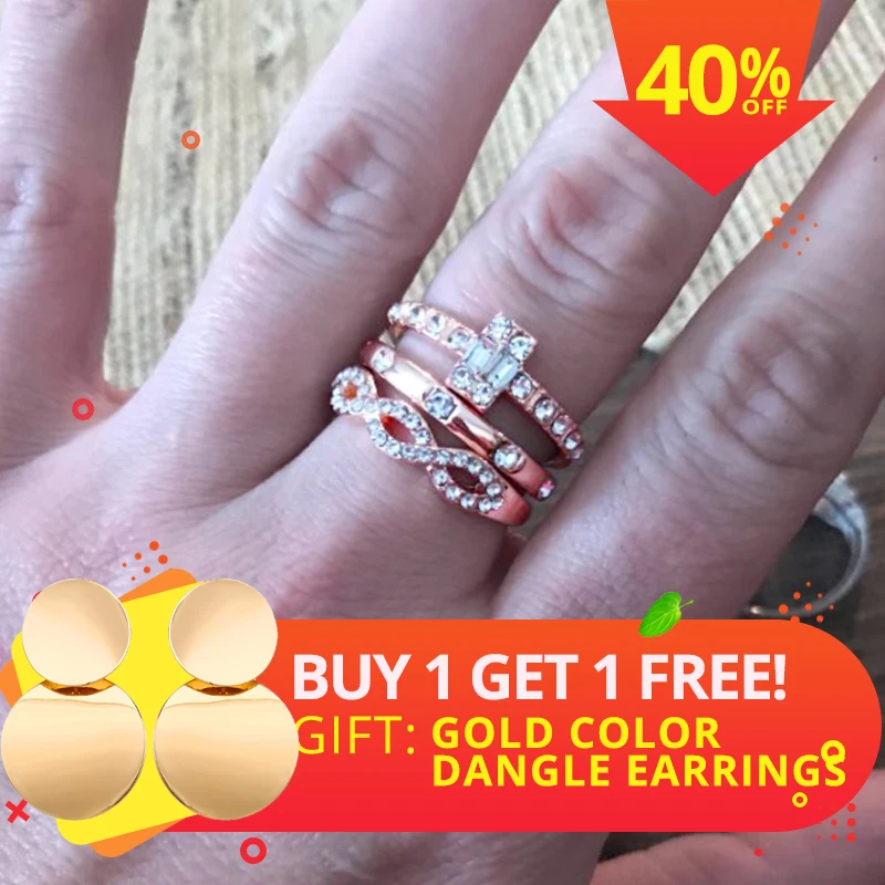 3Pcs/Set Fashion Infinity Rings Set For Women Girls Crystal Twist Ring Couples Gold Female Engagement Wedding Jewelry 2019 New